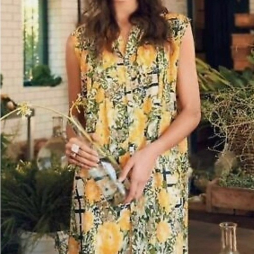 Women's Anthropologie Porridge Mini Dress Arborteum Rose Trellis Yellow Green